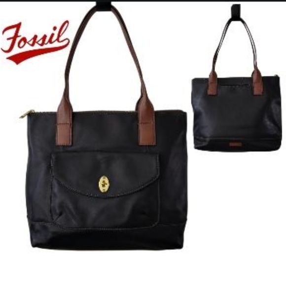 Fossil Handbags - Fossil Leather Black Brown Handbag Purse Shoulder Satchel Tote Classic Women
